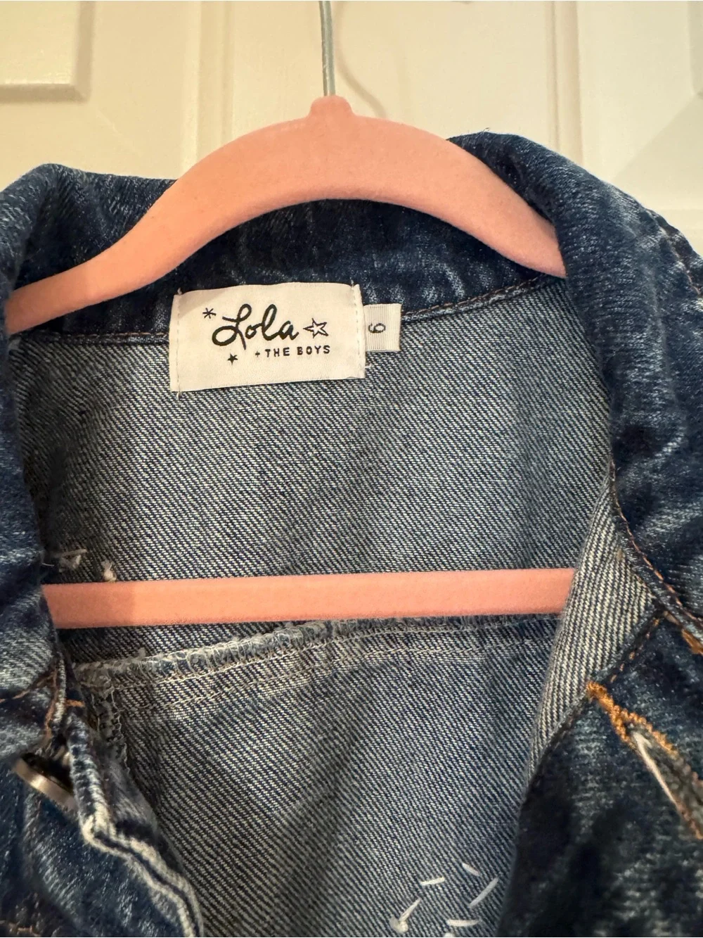 Lola + The Boys Dark Blue Denim Jacket with Evil Eye Embellishments
